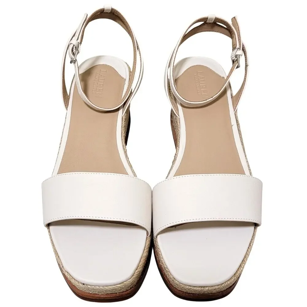 Lauren Ralph Lauren Leona Ankle Strap Espadrille Sandals Size US 9.5B White